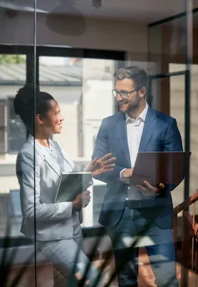 Business professionals in consultation representing investment consultants